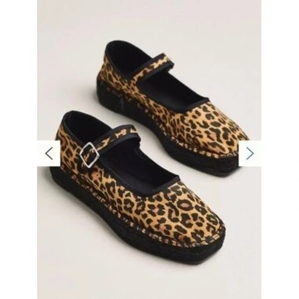 Maeve Leopard Print Mary Jane Espadrille Platform Flats Square Toe Size 40